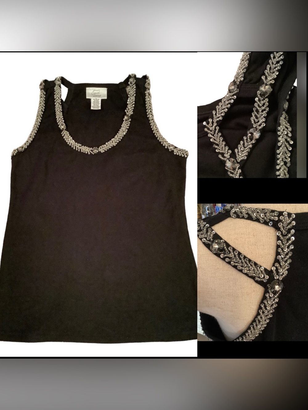 CASUAL‎ LIVING VINTAGE TANK TOP WITH BEADED NECKLINE AND BACK. SIZE MEDIUM